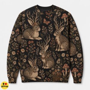 Jackalope Dark Cottacoge Sweatshirt & Hoodie Vintage Antlered Rabbits Florals 7 Jackalope Dark Cottacoge Sweatshirt & Hoodie