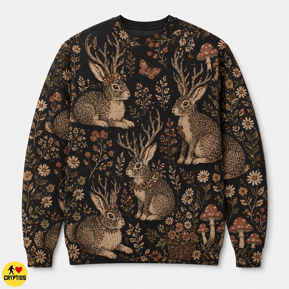 Jackalope Dark Cottacoge Sweatshirt & Hoodie Vintage Antlered Rabbits Florals 4 Jackalope Dark Cottacoge Sweatshirt & Hoodie