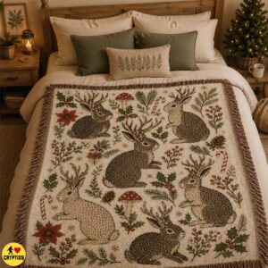 Jackalope Woven Blanket Christmas Cryptid Woodland Florals 6 Jackalope Woven Blanket Christmas Cryptid Woodland