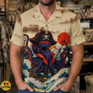 Japanese Kraken Pirate Hawaiian Shirt Ukiyo-e Style With Skull & Ghost Ship