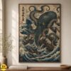 Japanese Kraken Wall Art, Ukiyo-e Octopus