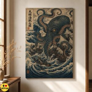 Japanese Kraken Wall Art, Ukiyo-e Octopus