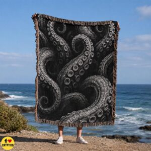 Kraken Blanket Eerie Black & White