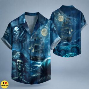 Kraken Pirate Hawaiian Shirt – Dark Ghost Ship Sea Monster Button-Up