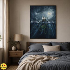 Kraken Wall Art, Sea Monster Ship
