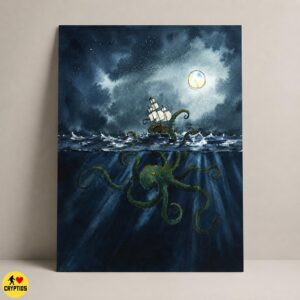 Kraken Wall Art, Sea Monster Ship