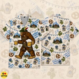 Lederhosen Beer Bigfoot Oktoberfest Bavarian Hawaiian Shirt