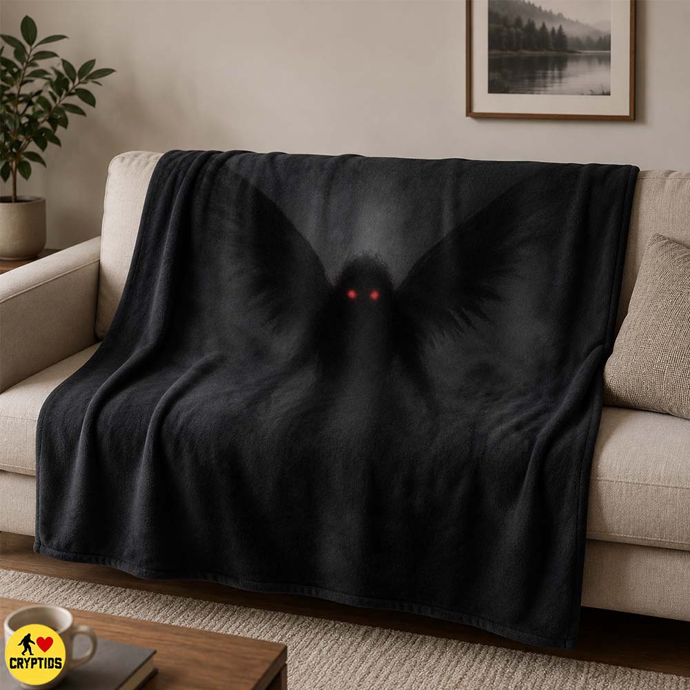 Mothman Blanket – Gothic Cryptid Throw with Red Eyes for Bed & Wall Decor 2 Mothman Blanket – Gothic Cryptid Throw