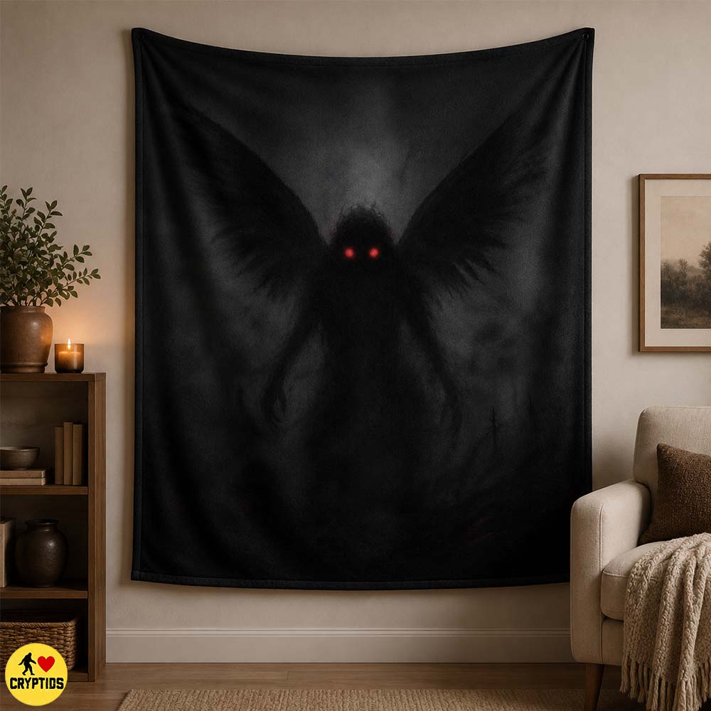 Mothman Blanket – Gothic Cryptid Throw with Red Eyes for Bed & Wall Decor 3 Mothman Blanket – Gothic Cryptid Throw