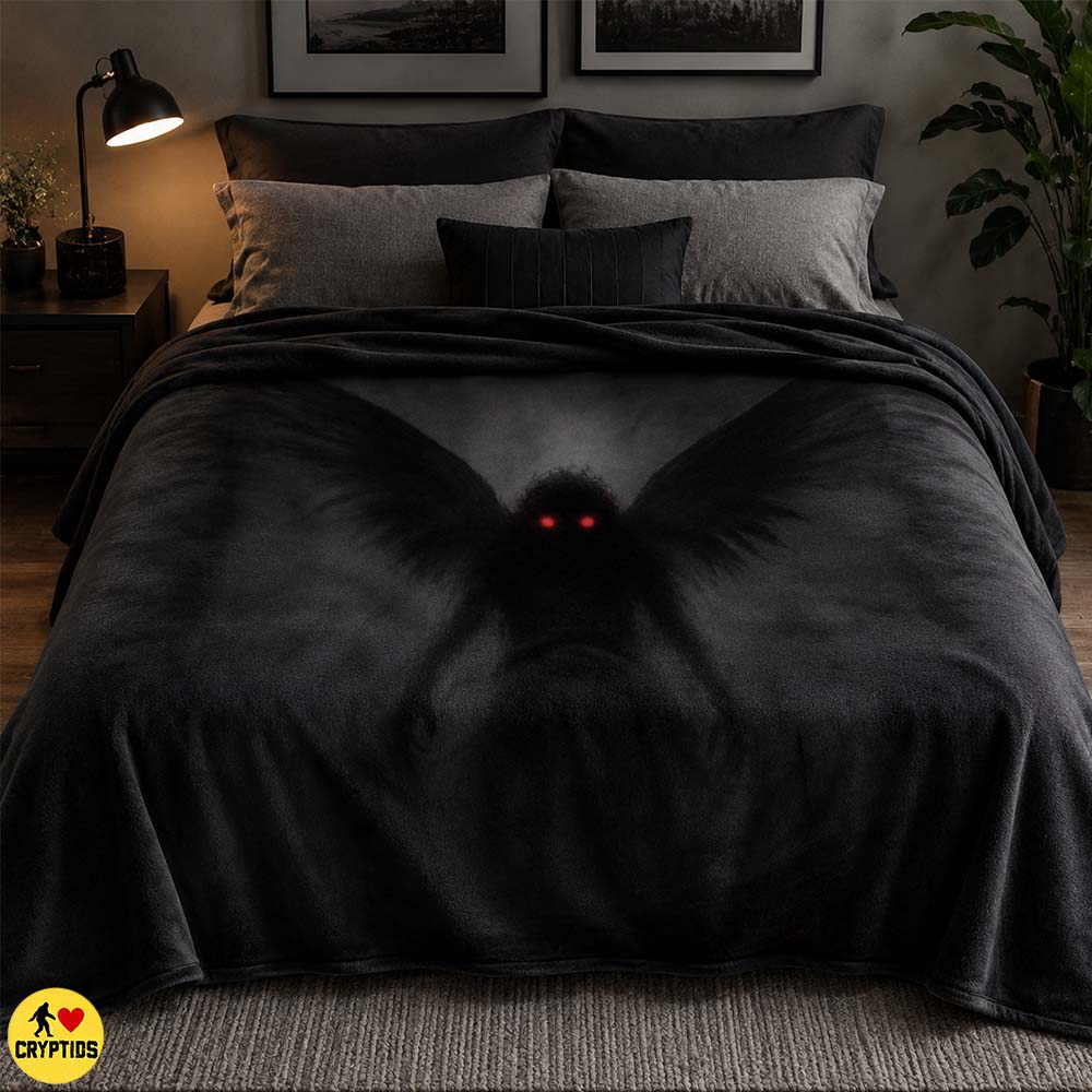 Mothman Blanket – Gothic Cryptid Throw with Red Eyes for Bed & Wall Decor 1 Mothman Blanket – Gothic Cryptid Throw
