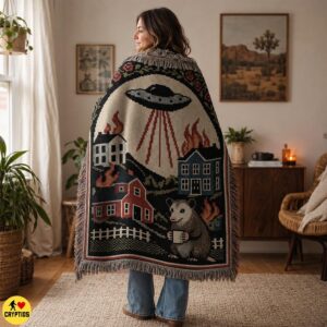 Opossum UFO Blanket Funny Alien Abduction
