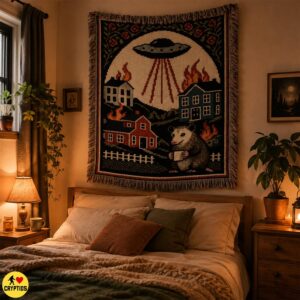 Opossum UFO Blanket Funny Alien Abduction
