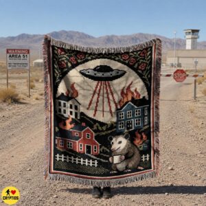 Opossum UFO Blanket Funny Alien Abduction