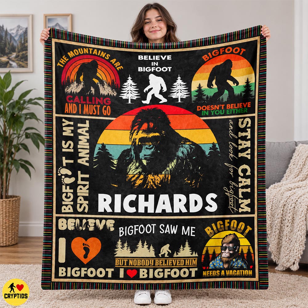 Personalized Bigfoot Blanket Custom Name Funny Retro Patchwork Throw with Sasquatch Quotes 3 Personalized Bigfoot Blanket Custom Name Funny