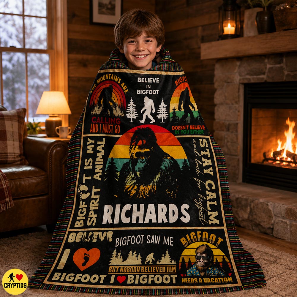 Personalized Bigfoot Blanket Custom Name Funny Retro Patchwork Throw with Sasquatch Quotes 1 Personalized Bigfoot Blanket Custom Name Funny
