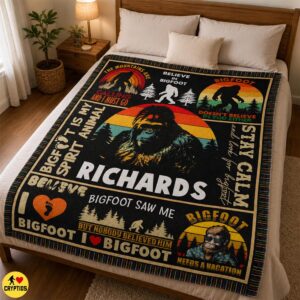 Personalized Bigfoot Blanket Custom Name Funny Retro Patchwork Throw with Sasquatch Quotes 7 Personalized Bigfoot Blanket Custom Name Funny