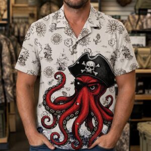 Red Octopus Sea Monster Kraken Pirate Hawaiian Shirt 7 Red Octopus Sea Monster Kraken Pirate Hawaiian Shirt