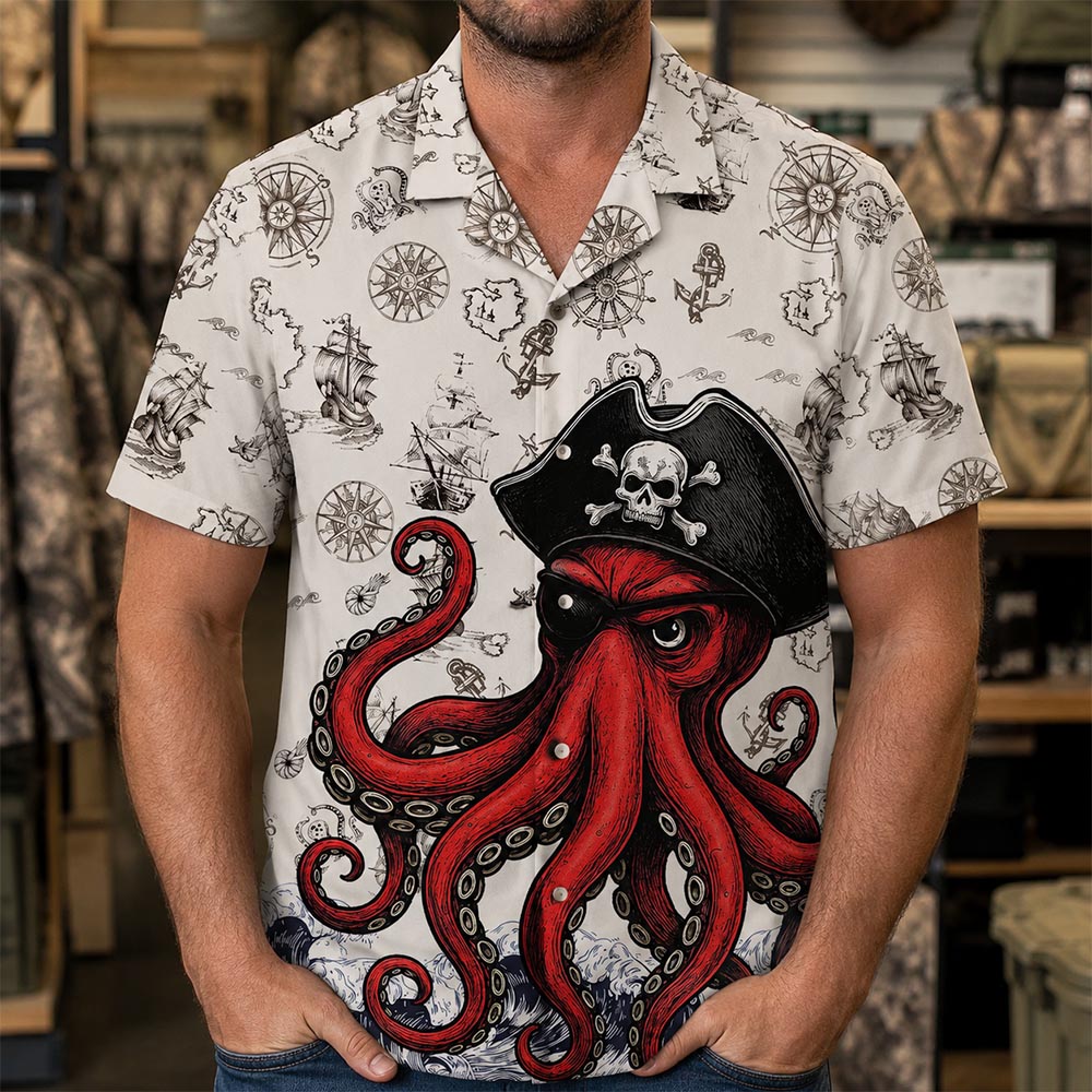 Red Octopus Sea Monster Kraken Pirate Hawaiian Shirt 4 Red Octopus Sea Monster Kraken Pirate Hawaiian Shirt