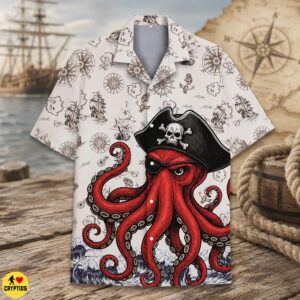 Red Octopus Sea Monster Kraken Pirate Hawaiian Shirt
