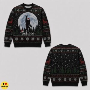 Rockin' Bigfoot Believe Ugly Christmas Sweatshirt