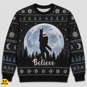 Rockin' Bigfoot Believe Ugly Christmas Sweatshirt