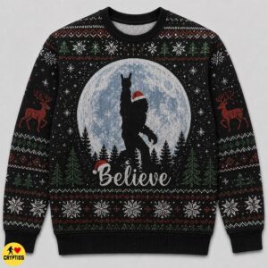 Rockin' Bigfoot Believe Ugly Christmas Sweatshirt