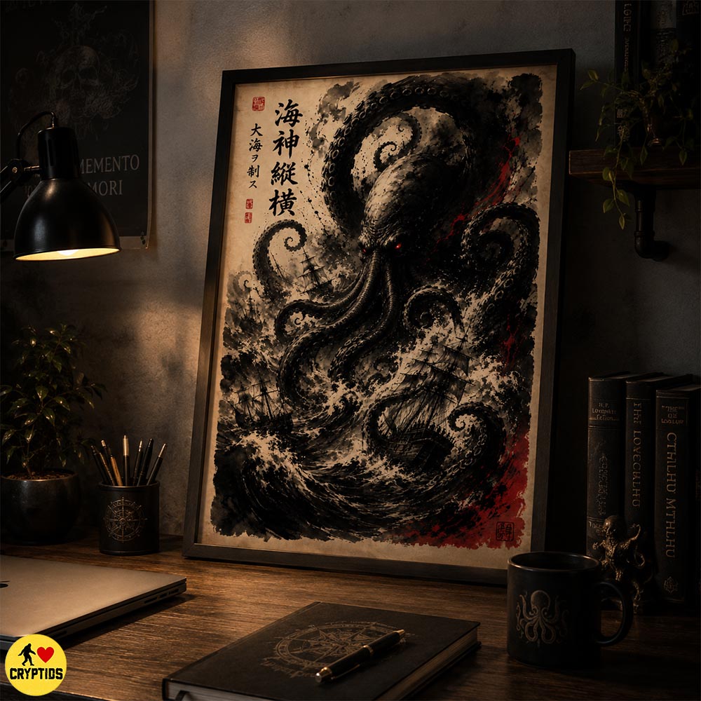 Sumi-e Kraken Wall Art , Japanese Ukiyo-e Giant Octopus Poster & Canvas 2 Sumi-e Kraken Wall Art , Japanese