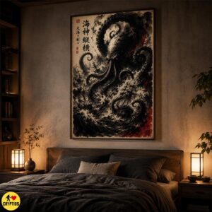 Sumi-e Kraken Wall Art , Japanese Ukiyo-e Giant Octopus Poster & Canvas 6 Sumi-e Kraken Wall Art , Japanese