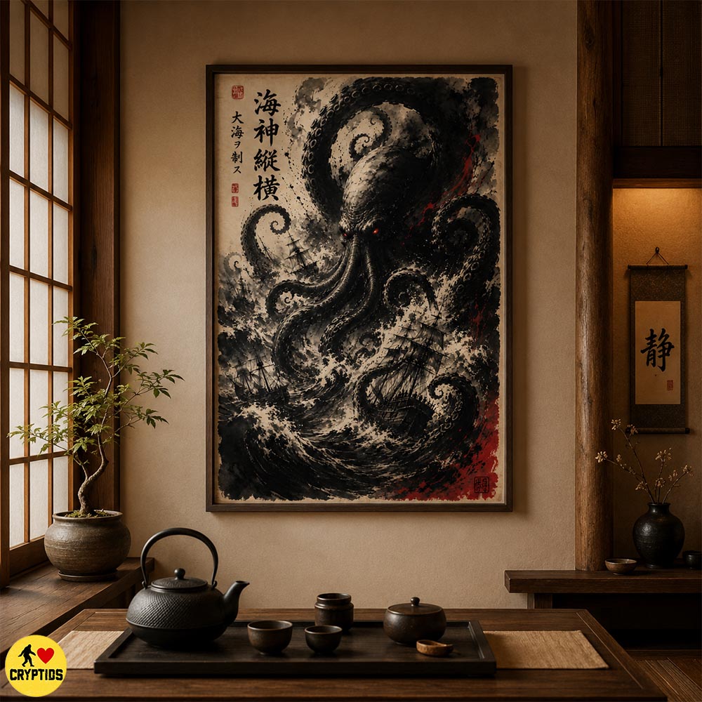 Sumi-e Kraken Wall Art , Japanese Ukiyo-e Giant Octopus Poster & Canvas 1 Sumi-e Kraken Wall Art , Japanese