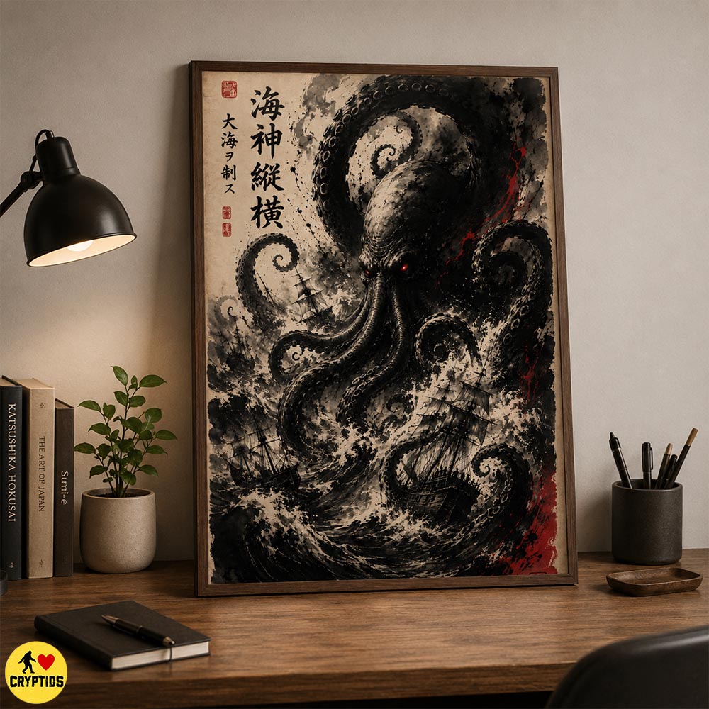 Sumi-e Kraken Wall Art , Japanese Ukiyo-e Giant Octopus Poster & Canvas 4 Sumi-e Kraken Wall Art , Japanese