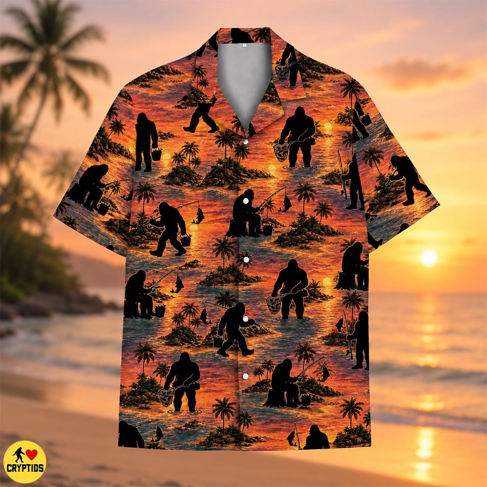 Sunset Bigfoot Fishing Hawaiian Shirt Gift for Fisherman 1 Sunset Bigfoot Fishing Hawaiian Shirt Gift for Fisherman