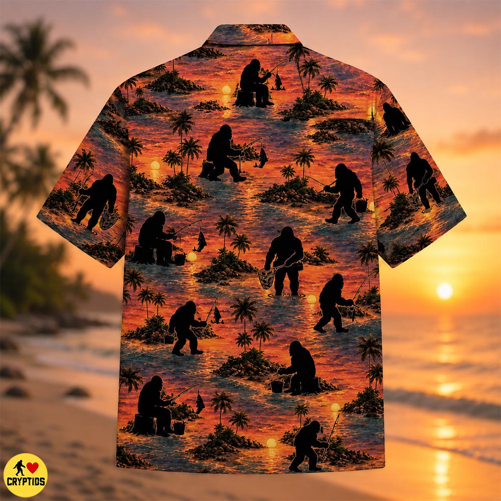 Sunset Bigfoot Fishing Hawaiian Shirt Gift for Fisherman 2 Sunset Bigfoot Fishing Hawaiian Shirt Gift for Fisherman