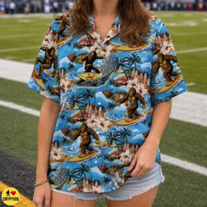 Surfing Bigfoot Hawaiian Shirt Tropical Beach with Palm Trees & Hibiscus 7 Surfing Bigfoot Hawaiian Shirt Tropical Beach with Palm Trees & Hibiscus