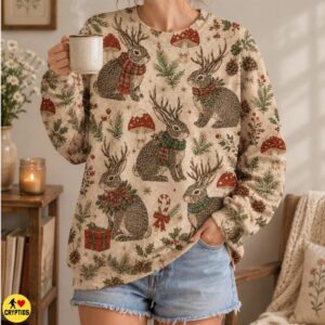 Vintage Cottagecore Jackalope Christmas Sweatshirt & Hoodie 5 Vintage Cottagecore Jackalope Christmas Sweatshirt