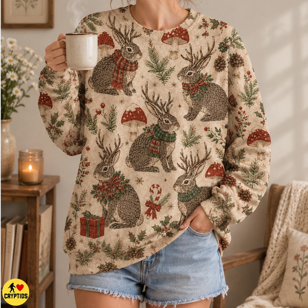 Vintage Cottagecore Jackalope Christmas Sweatshirt & Hoodie 2 Vintage Cottagecore Jackalope Christmas Sweatshirt