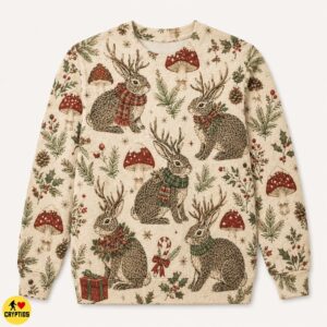 Vintage Cottagecore Jackalope Christmas Sweatshirt & Hoodie 6 Vintage Cottagecore Jackalope Christmas Sweatshirt