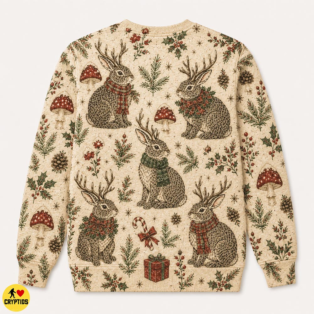 Vintage Cottagecore Jackalope Christmas Sweatshirt & Hoodie 1 Vintage Cottagecore Jackalope Christmas Sweatshirt