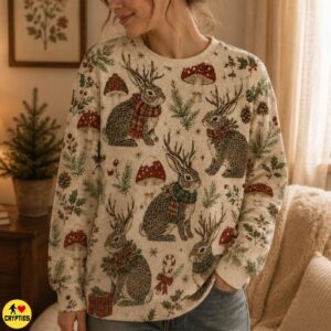 Vintage Cottagecore Jackalope Christmas Sweatshirt & Hoodie 7 Vintage Cottagecore Jackalope Christmas Sweatshirt
