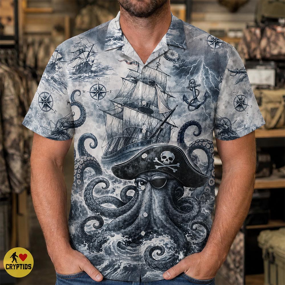 Vintage Kraken Pirate Hawaiian Shirt Nautical Map Button-Up with Ghost Ship 3 Vintage Kraken Pirate Hawaiian Shirt Nautical Map Button-Up with Ghost Ship