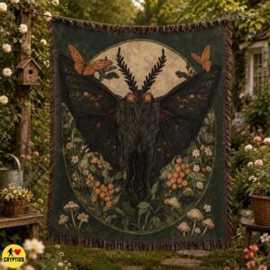 Vintage Mothman Blanket Dark Cottagecore Botanical