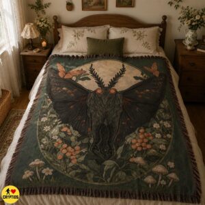 Vintage Mothman Blanket Dark Cottagecore Botanical