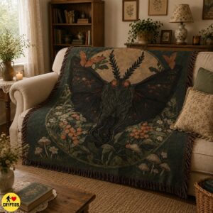 Vintage Mothman Blanket Dark Cottagecore Botanical