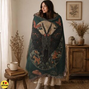 Vintage Mothman Blanket Dark Cottagecore Botanical