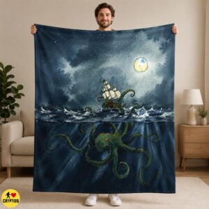 Watercolor Kraken Blanket Giant Octopus Throw