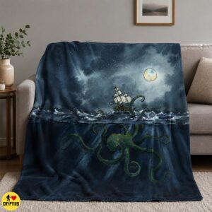 Watercolor Kraken Blanket Giant Octopus Throw