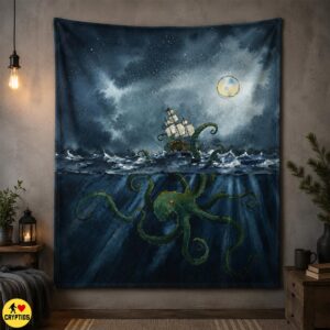 Watercolor Kraken Blanket Giant Octopus Throw