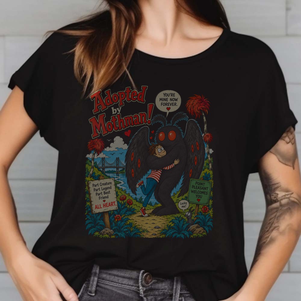 Adopted by Mothman Point Pleasant Retro Storybook T-Shirt 2 Adopted by Mothman Point Pleasant Retro Storybook Shirt