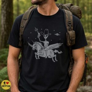 Alien Cowboy Riding a Winged Unicorn T-Shirt, UFO Western 8 Alien Cowboy Riding a Winged Unicorn Shirt, UFO Western