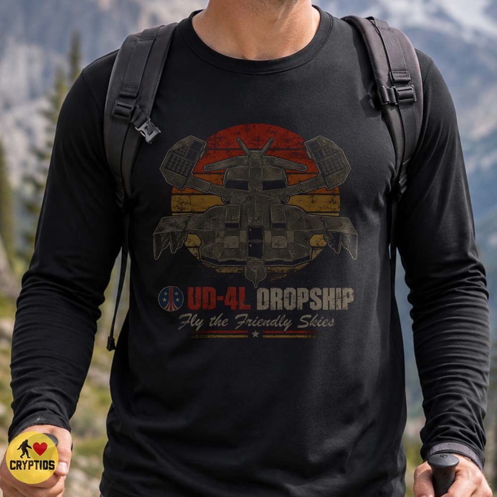 Aliens UD-4L Cheyenne Dropship T-Shirt, Fly the Friendly Skies 4 Aliens UD-4L Cheyenne Dropship Shirt, Fly the Friendly Skies