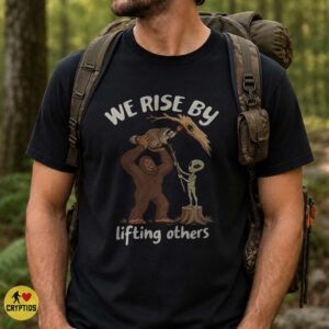 Bigfoot Alien Raccoon We Rise By Lifting Others Shirt